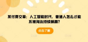 某付费文章：人工智能时代，普通人怎么才能不被淘汰持续躺赢?-康仁安资源