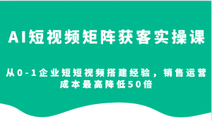 AI短视频矩阵获客实操课，从0-1企业短短视频搭建经验，销售运营成本最高降低50倍-康仁安资源
