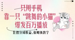 只用手机靠一只“跳舞的小猫”爆发百万播放，狂撸分成收益，保姆级教学-康仁安资源