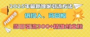 2025年最新独家引流方法，低投入高回报？当日引流300+精准创业粉-康仁安资源