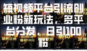 短视频平台引流创业粉新玩法，多平台分发，日引100粉-康仁安资源