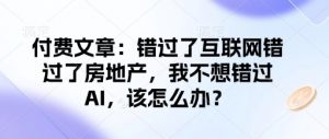 付费文章：错过了互联网错过了房地产，我不想错过AI，该怎么办？-康仁安资源