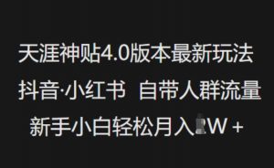 天涯神贴4.0版本最新玩法，抖音·小红书自带人群流量，新手小白轻松月入过W-康仁安资源