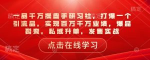 一品千万操盘手研习社，打爆一个引流品，实现百万千万业绩，爆品裂变，私域升单，发售实战-康仁安资源
