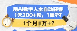 用AI数字人全自动获客，1天200+粉，1单99，1个月1个W+?-康仁安资源