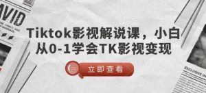 TikTok影视解说课，小白从0-1学会TK影视变现-康仁安资源