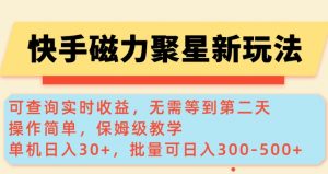 快手磁力新玩法，可查询实时收益，单机30+，批量可日入3到5张【揭秘】-康仁安资源