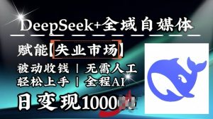降维打击，Deepseek+全域自媒体，赋能失业市场，被动收钱，无需人工全程AI，日变现1k-康仁安资源