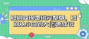 短剧变现逻辑完整版，短剧从小白到大佬速成记-康仁安资源