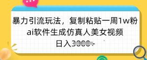 暴力引流玩法，复制粘贴一周1w粉，ai软件生成仿真人美女视频，日入多张-康仁安资源