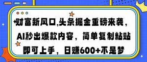 财富新风口,头条掘金重磅来袭AI秒出爆款内容简单复制粘贴即可上手，日...-康仁安资源