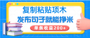 复制粘贴小项目，发布句子就能赚米，单条收益200+-康仁安资源