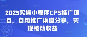 2025实操小程序CPS推广项目，自用推广渠道分享，实现被动收益-康仁安资源