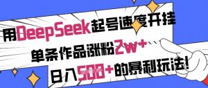 用DeepSeek起号速度开挂，单条作品涨粉2w+，日入5张+的暴利玩法-康仁安资源