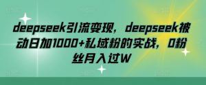 deepseek引流变现，deepseek被动日加1000+私域粉的实战，0粉丝月入过W-康仁安资源