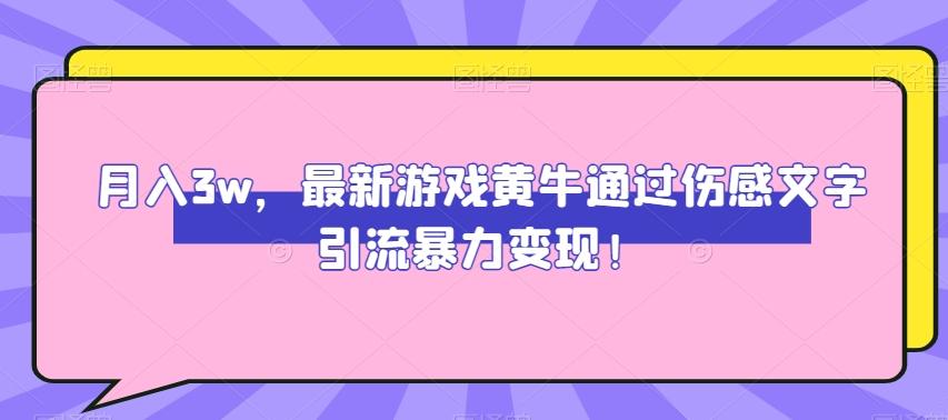 月入3w，最新游戏黄牛通过伤感文字引流暴力变现-康仁安资源