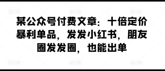 某公众号付费文章：十倍定价暴利单品，发发小红书，朋友圈发发圈，也能出单-康仁安资源