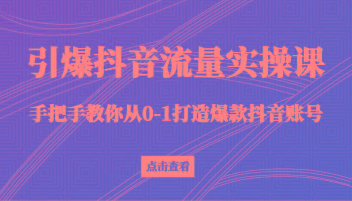 引爆抖音流量实操课，手把手教你从0-1打造爆款抖音账号(27节课)-康仁安资源