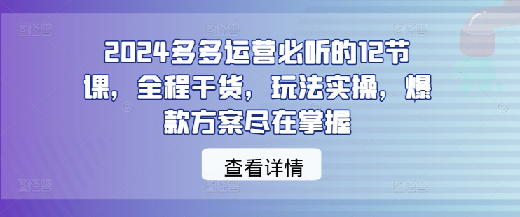 2024多多运营必听的12节课，全程干货，玩法实操，爆款方案尽在掌握-康仁安资源