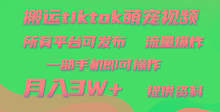 (9618期)搬运Tiktok萌宠类视频，一部手机即可。所有短视频平台均可操作，月入3W+-康仁安资源