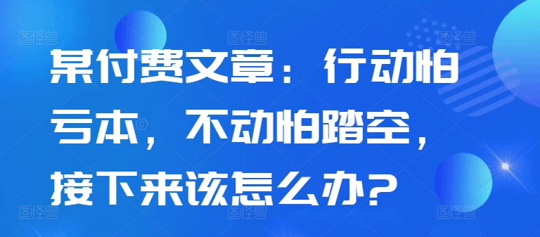 某付费文章：行动怕亏本，不动怕踏空，接下来该怎么办?-康仁安资源