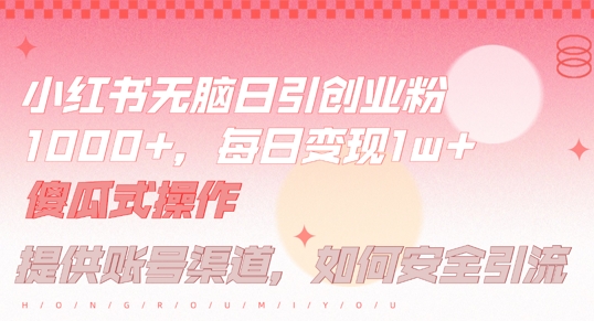 小红书无脑每日引流创业粉500+，小白每天只花半小时，躺赚长尾收益【揭秘】-康仁安资源