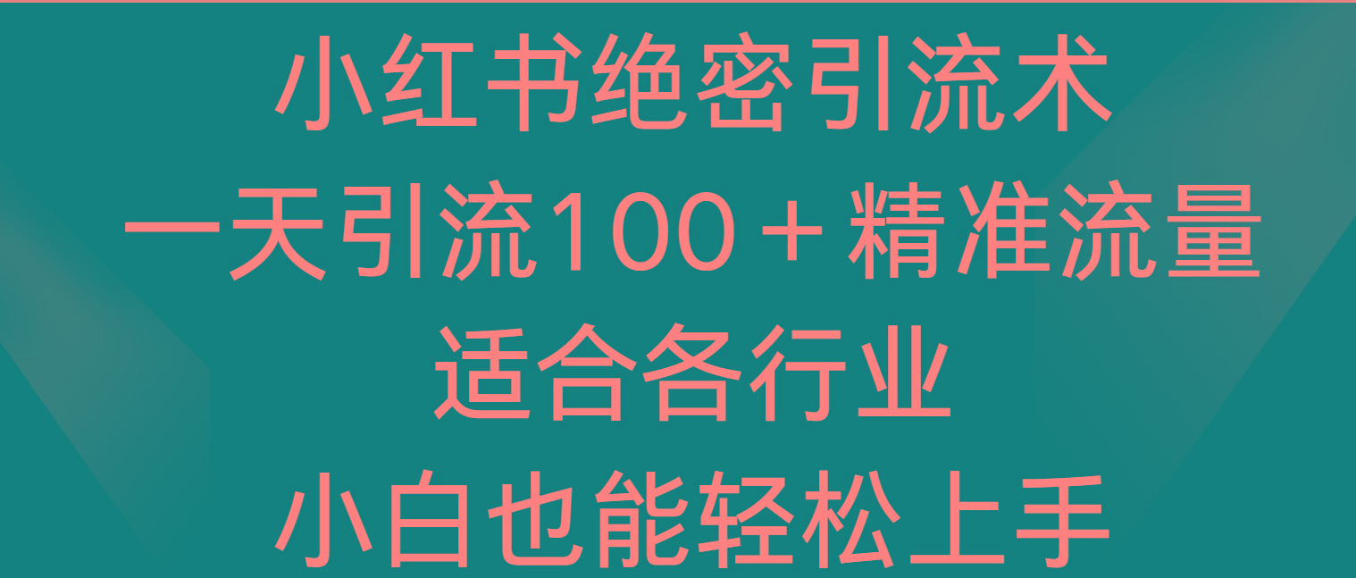 小红书绝密引流术，一天引流100＋精准流量，适合各个行业，小白也能轻松上手-康仁安资源