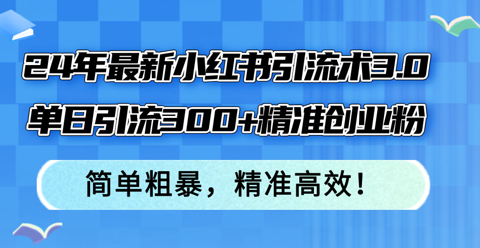 24年最新小红书引流术3.0，单日引流300+精准创业粉，简单粗暴，精准高效！-康仁安资源