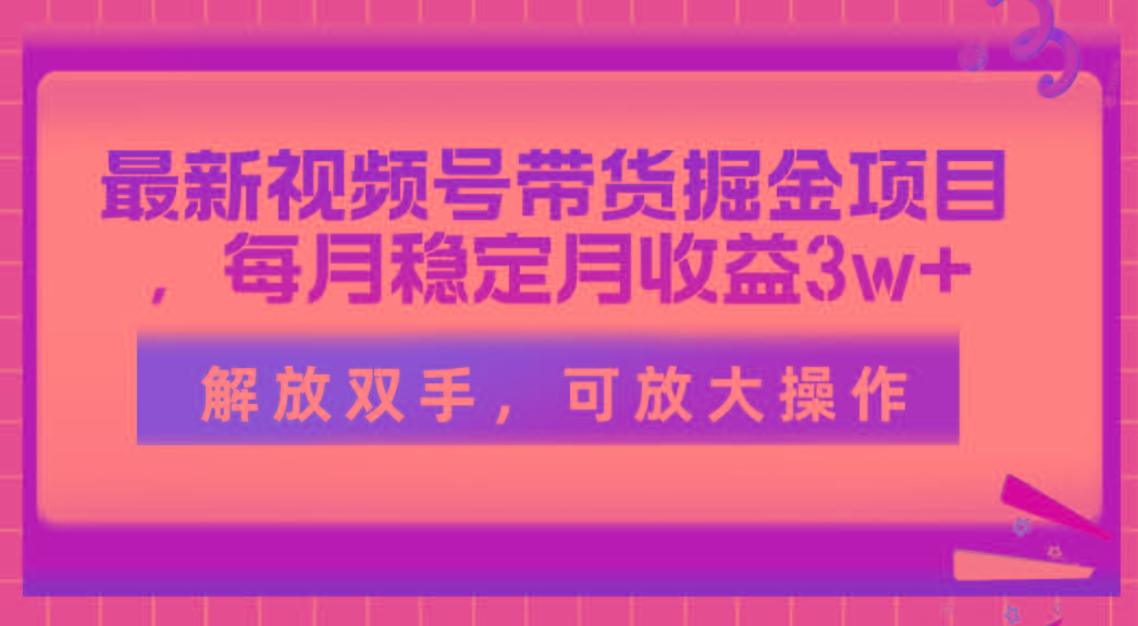 最新视频号带货掘金项目，每月稳定月收益3w+，解放双手，可放大操作-康仁安资源