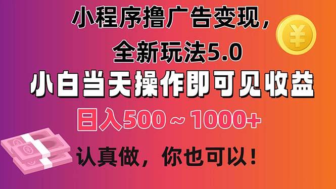 小程序撸广告变现，全新玩法5.0，小白当天操作即可上手，日收益 500~1000+-康仁安资源