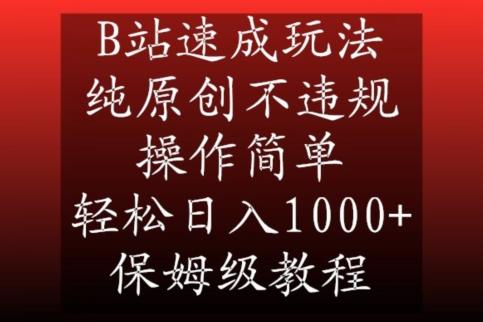 B站速成玩法，纯原创不违规，操作简单，轻松日入1000+，保姆级教程【揭秘】-康仁安资源