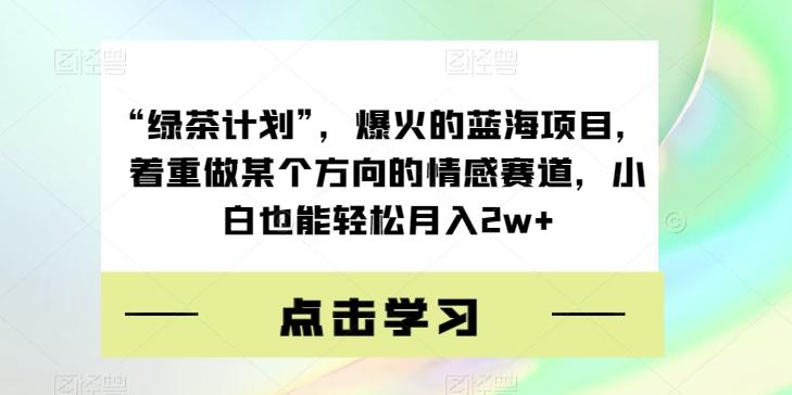 “绿茶计划”，爆火的蓝海项目，着重做某个方向的情感赛道，小白也能轻松月入2w+【揭秘】-康仁安资源