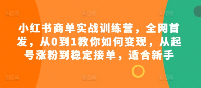 小红书商单实战训练营，全网首发，从0到1教你如何变现，从起号涨粉到稳定接单，适合新手-康仁安资源