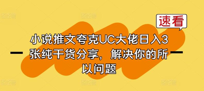 小说推文夸克UC大佬日入3张纯干货分享，解决你的所以问题-康仁安资源
