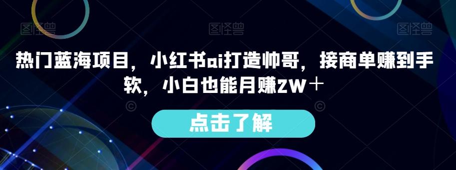 热门蓝海项目，小红书ai打造帅哥，接商单赚到手软，小白也能月赚2W＋-康仁安资源