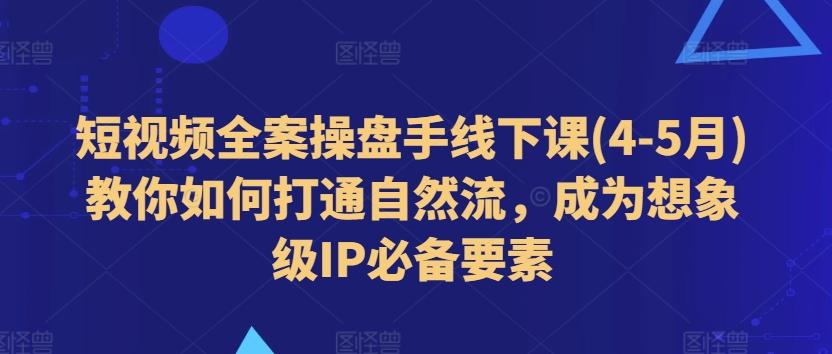 短视频全案操盘手线下课(4-5月)教你如何打通自然流，成为想象级IP必备要素-康仁安资源