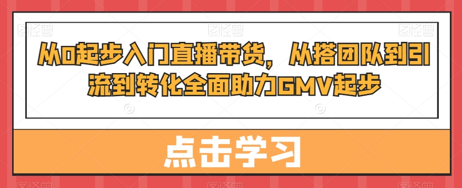 从0起步入门直播带货，​从搭团队到引流到转化全面助力GMV起步-康仁安资源