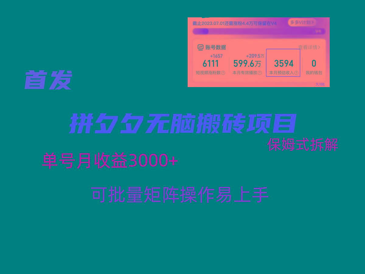 拼夕夕无脑搬砖，单号稳定收益3000+，保姆式拆解-康仁安资源