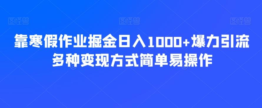 靠寒假作业掘金日入1000+爆力引流多种变现方式简单易操作-康仁安资源