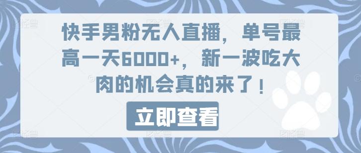 快手男粉无人直播，单号最高一天6000+，新一波吃大肉的机会真的来了-康仁安资源