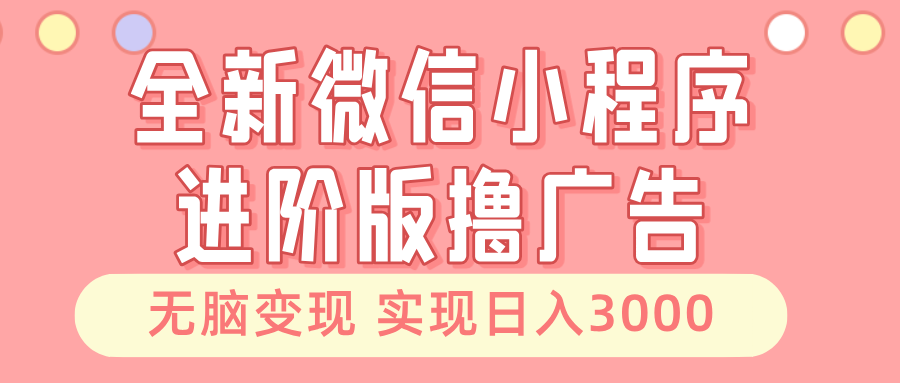 全新微信小程序进阶版撸广告 无脑变现睡后也有收入 日入3000＋-康仁安资源