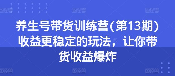 养生号带货训练营(第13期)收益更稳定的玩法，让你带货收益爆炸-康仁安资源