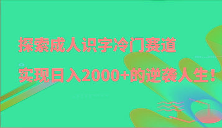 探索成人识字冷门赛道，实现日入2000+的逆袭人生！-康仁安资源