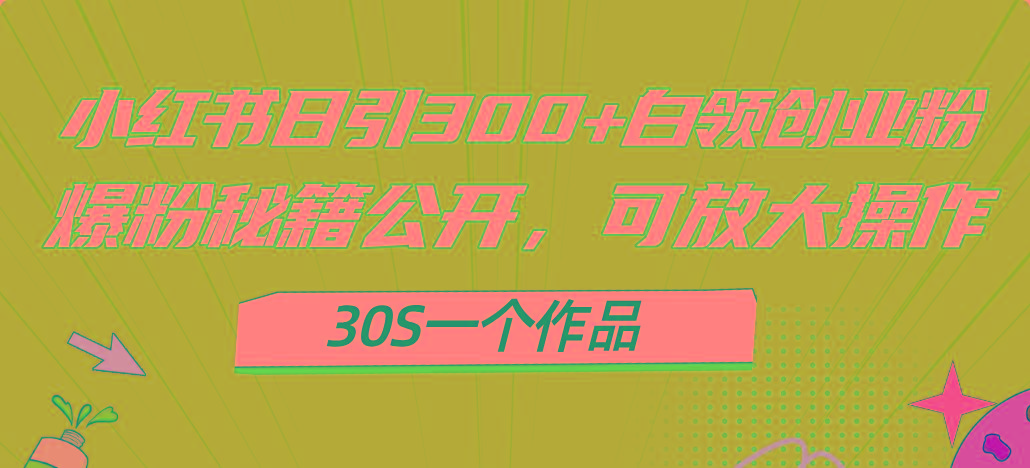 小红书日引300+高质白领创业粉，可放大操作，爆粉秘籍！30s一个作品-康仁安资源