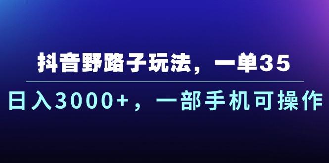 抖音野路子玩法，一单35.日入3000+，一部手机可操作-康仁安资源