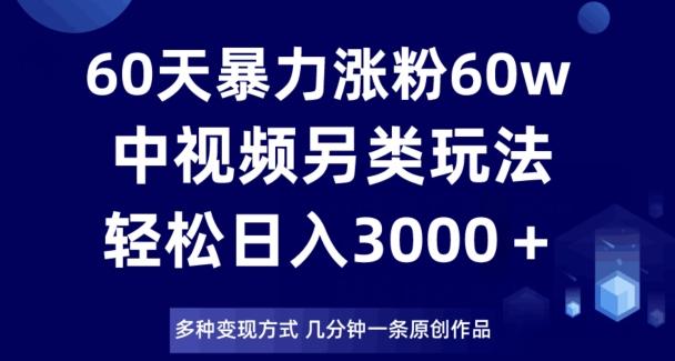 60天暴力涨粉60W，中视频另类玩法，日入3000＋，几分钟一条原创作品多种变现方式-康仁安资源