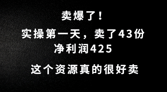 这个资源，需求很大，实操第一天卖了43份，净利润425【揭秘】-康仁安资源