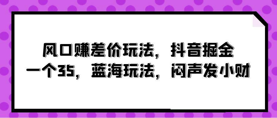 (10022期)风口赚差价玩法，抖音掘金，一个35，蓝海玩法，闷声发小财-康仁安资源