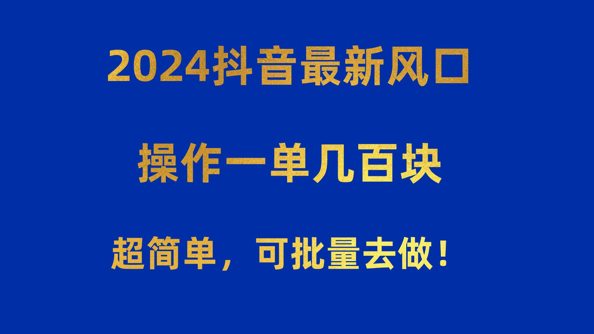 2024抖音最新风口！操作一单几百块！超简单，可批量去做！！！-康仁安资源