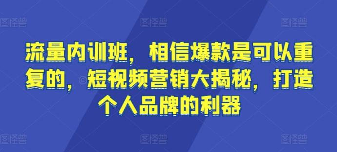 流量内训班，相信爆款是可以重复的，短视频营销大揭秘，打造个人品牌的利器-康仁安资源
